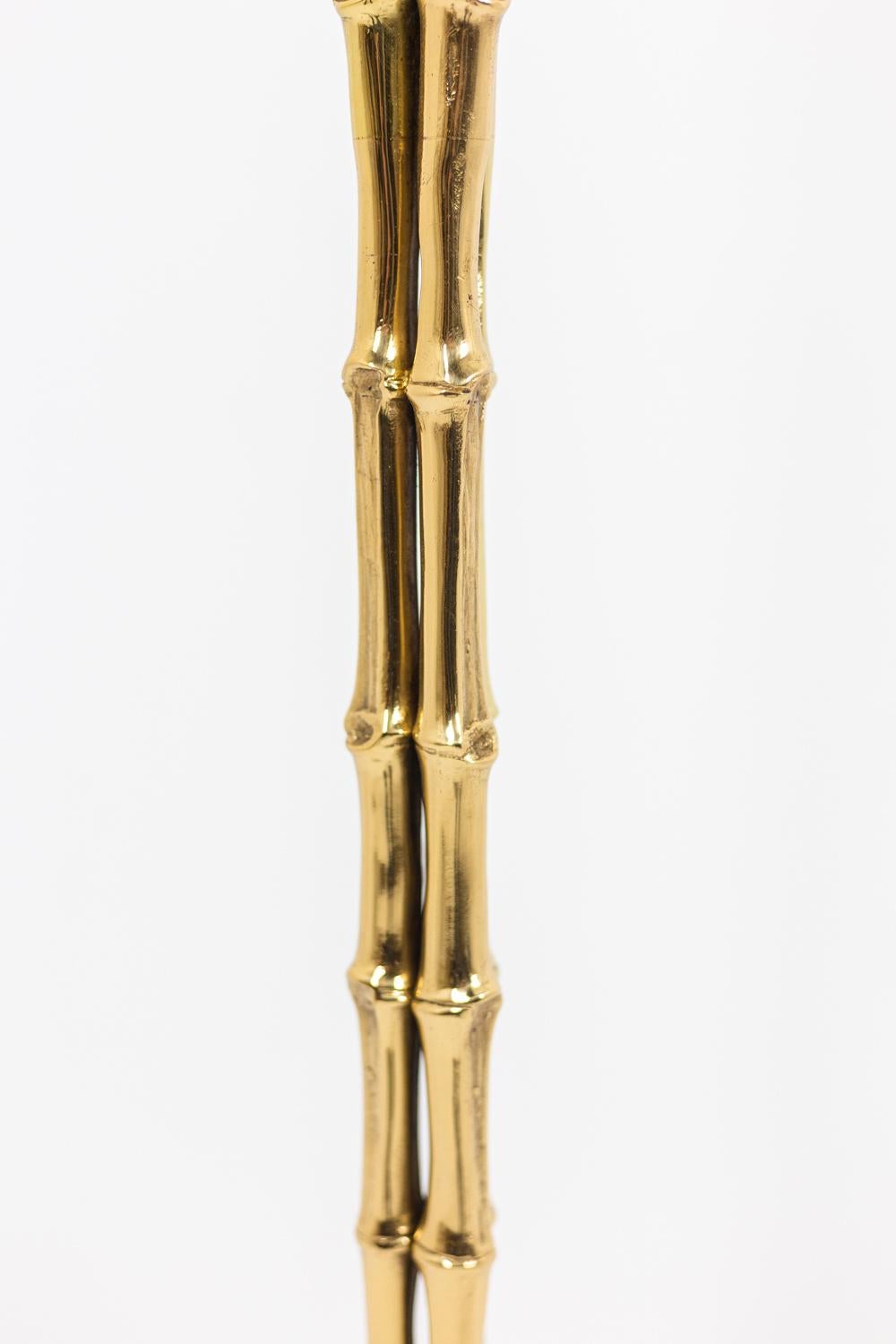 Late 20th Century Maison Baguès, Tripod Floor Lamp Imitating Bamboo in Gilt Bronze, 1970s For Sale