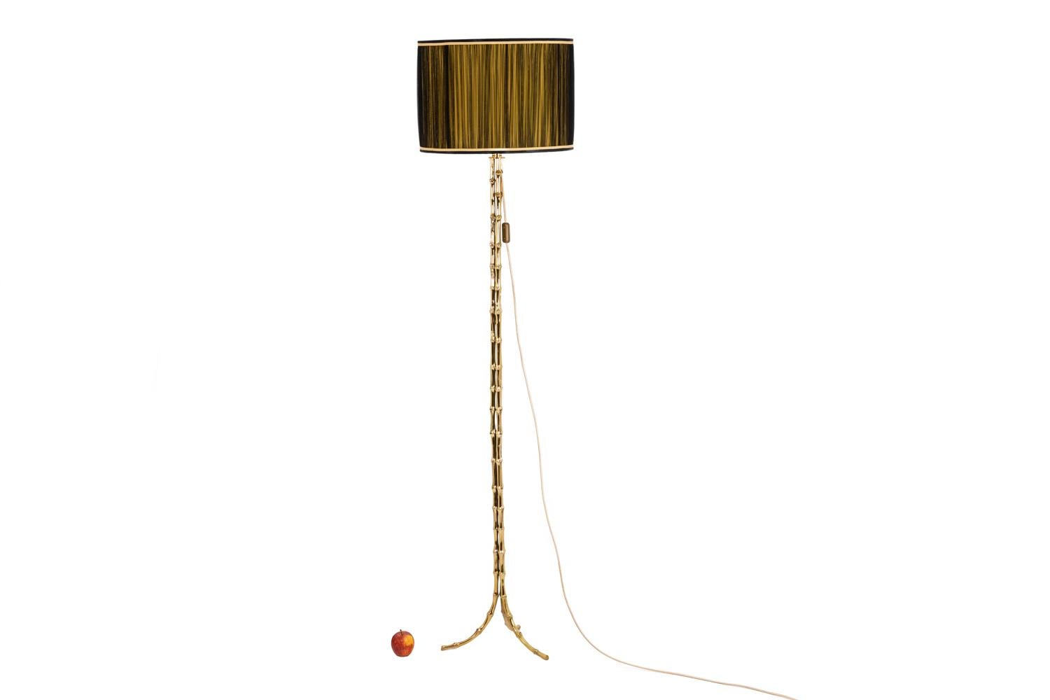 Maison Baguès, Tripod Floor Lamp Imitating Bamboo in Gilt Bronze, 1970s For Sale 5