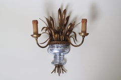 Maison Bagues Wall Lamp Urn Vase With Ears of Wheat Crystal Gold and Silver Leaf