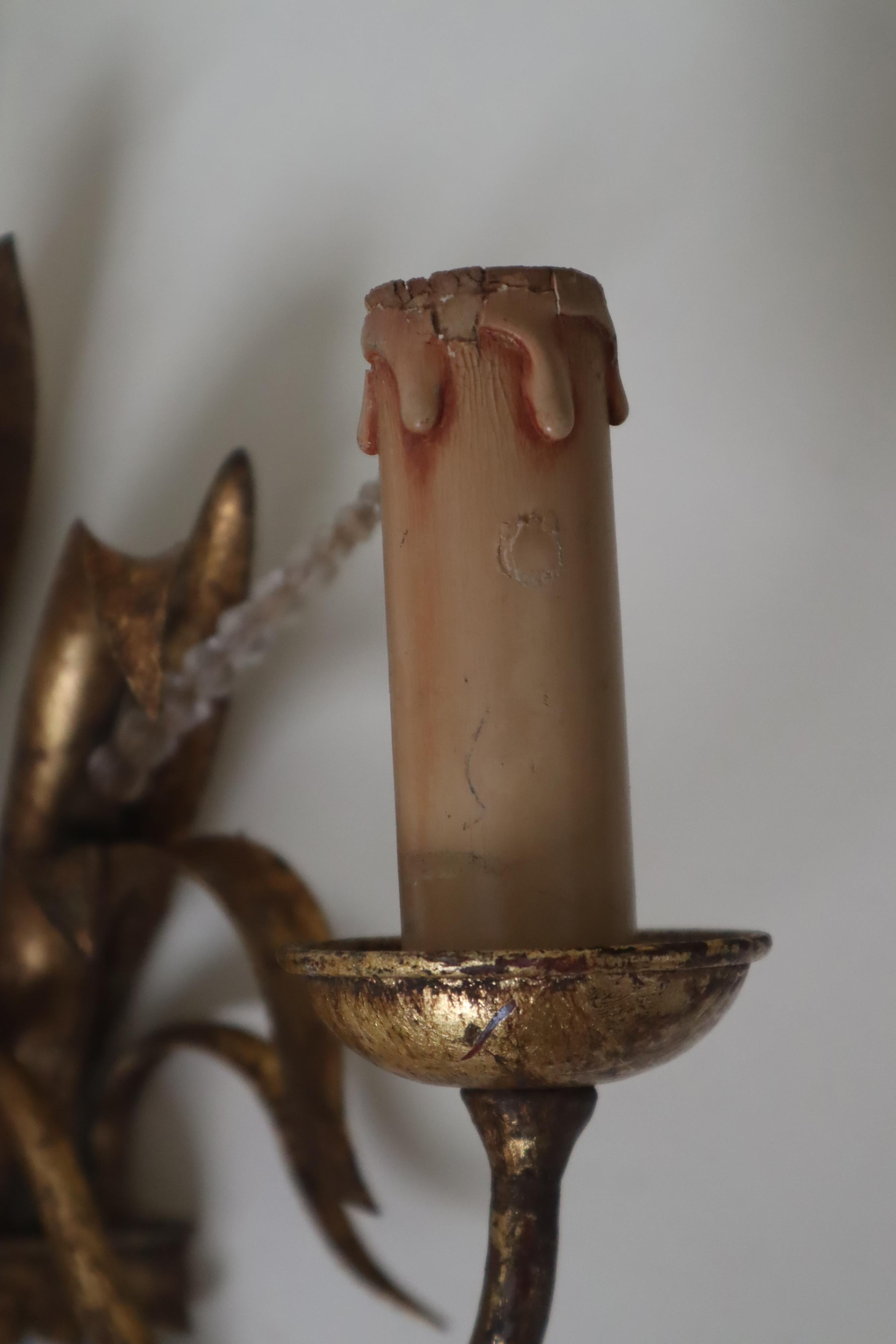 French Maison Bagues Wall Lamp Urn Vase With Ears of Wheat Crystal Gold and Silver Leaf For Sale