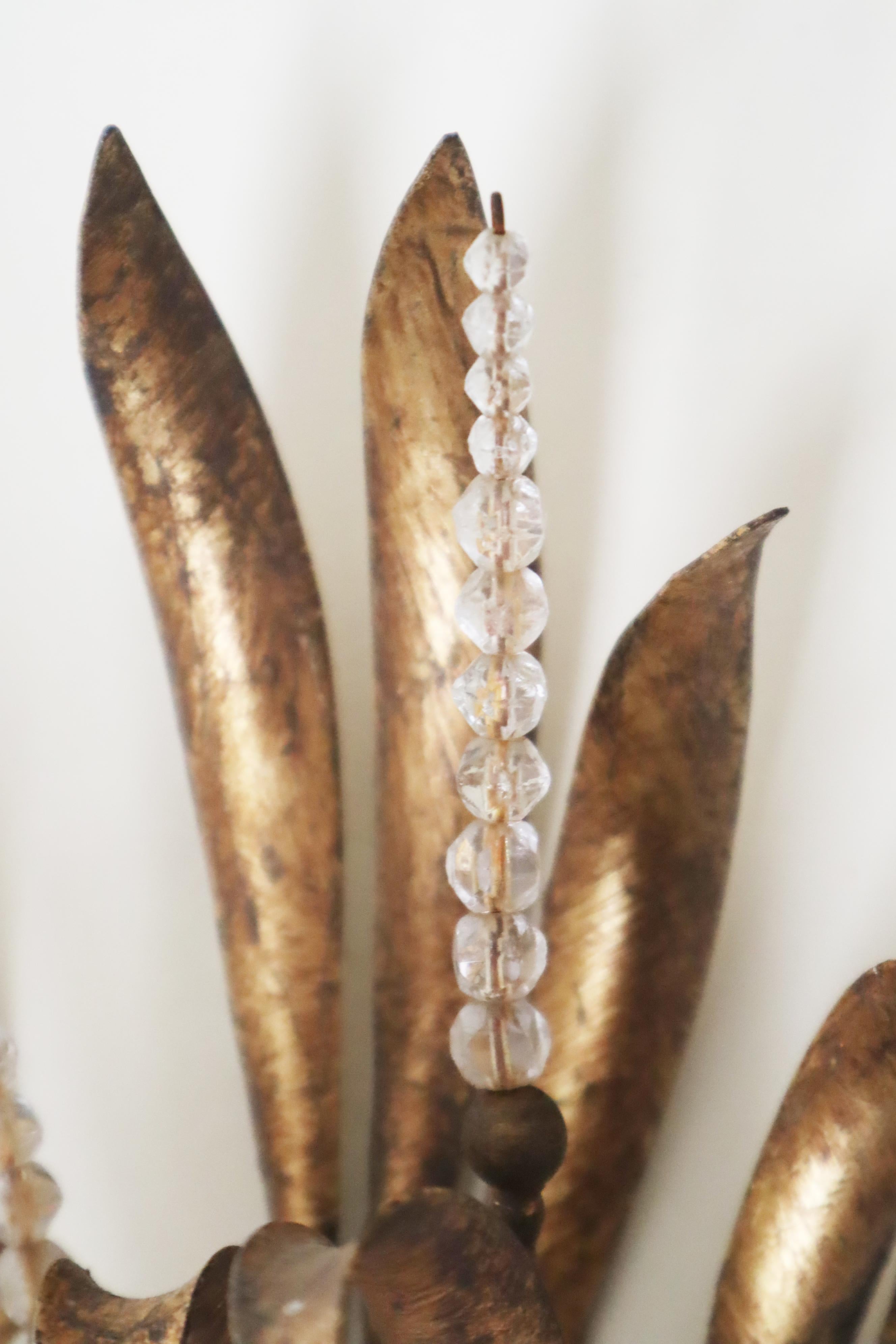 Maison Bagues Wall Lamp Urn Vase With Ears of Wheat Crystal Gold and Silver Leaf In Good Condition For Sale In Hannover, DE