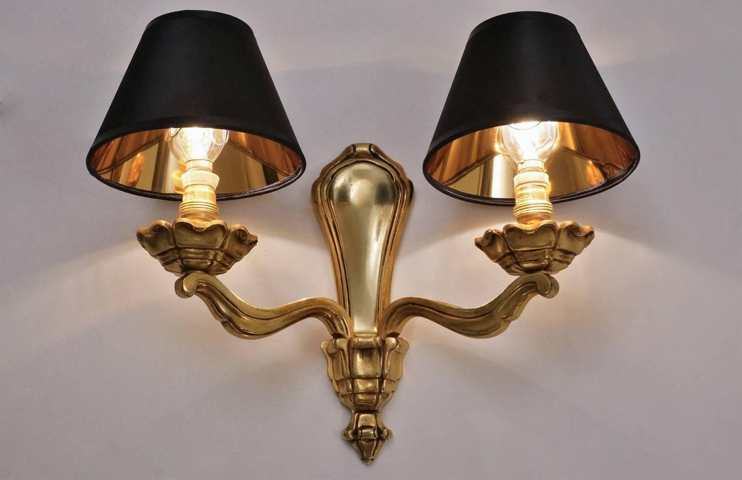 Mid-20th Century Maison Bagues Wall Lights Bronze and Gold Plated Gilt, circa 1940s, French