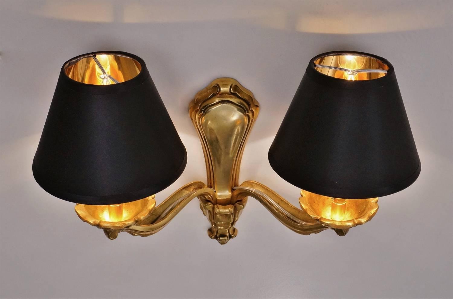 Maison Bagues Wall Lights Bronze and Gold Plated Gilt, circa 1940s, French 1