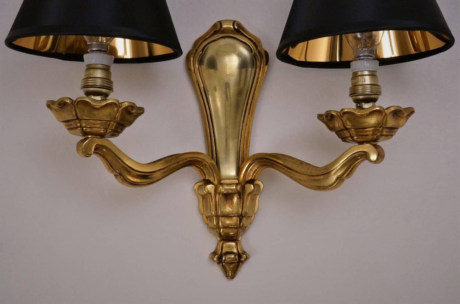 Maison Bagues Wall Lights Bronze and Gold Plated Gilt, circa 1940s, French 2