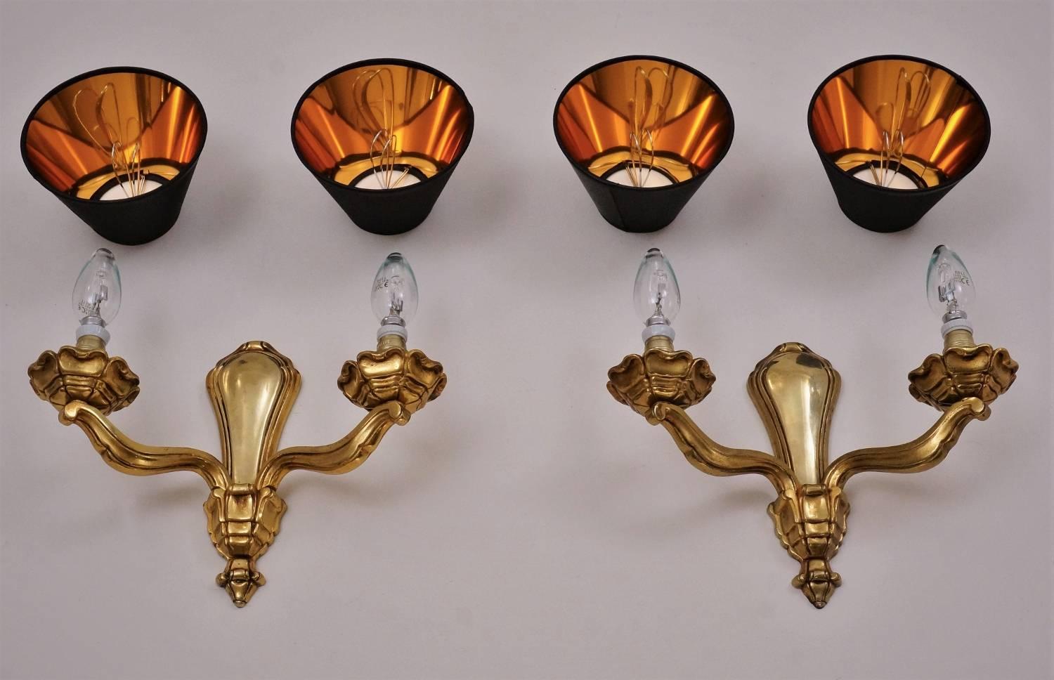 Maison Bagues Wall Lights Bronze and Gold Plated Gilt, circa 1940s, French 4