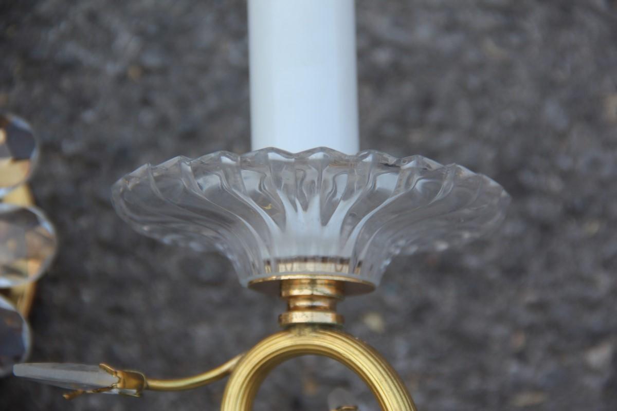 Pair Maison Baguès Wall Sconces Crystal Solid Gold Brass 1970 France Baccarat In Good Condition In Palermo, Sicily
