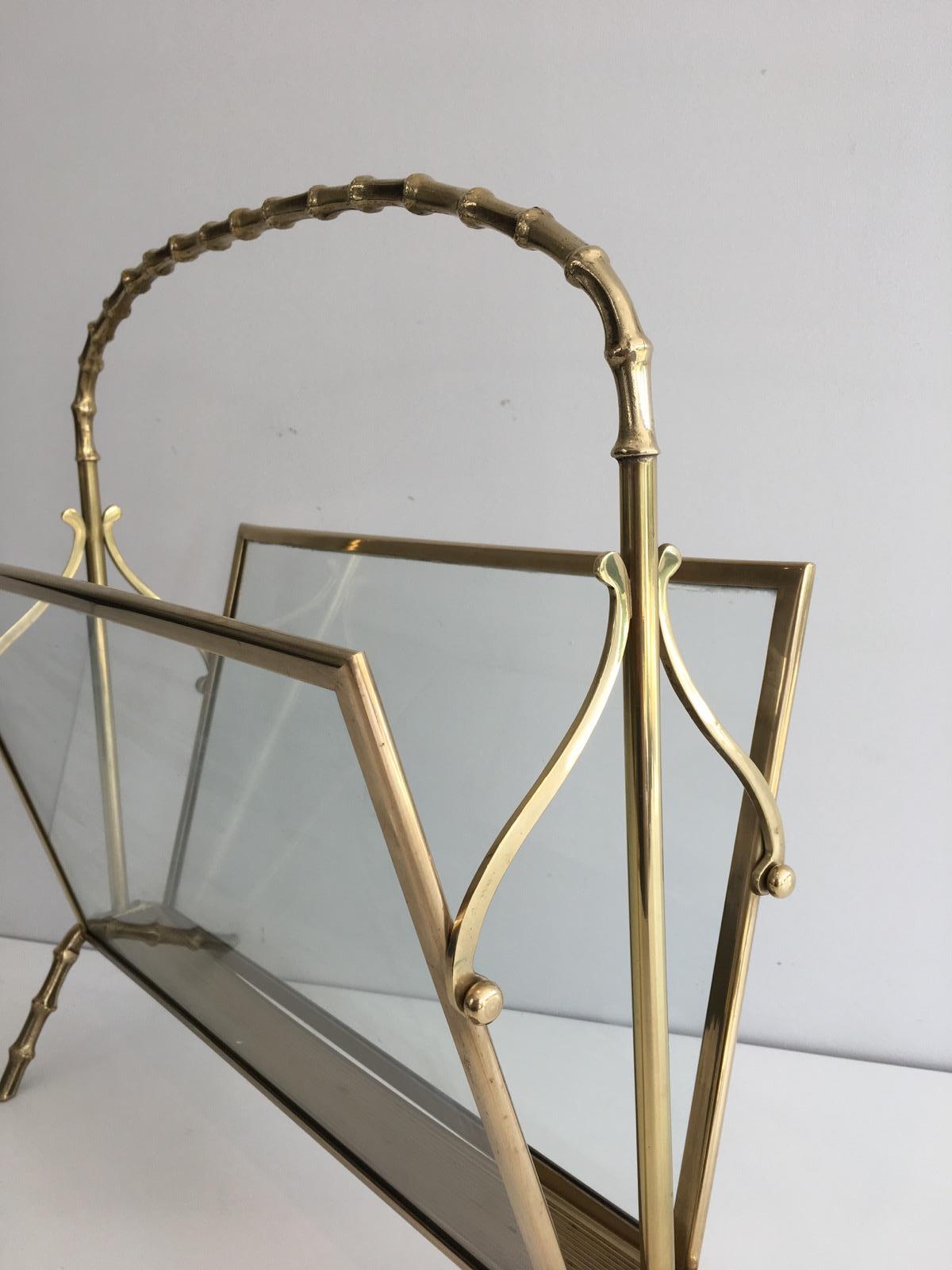 Mid-20th Century Maison Bagués, Bronze and Glass Faux-Bamboo Magazine Rack, French, circa 1940