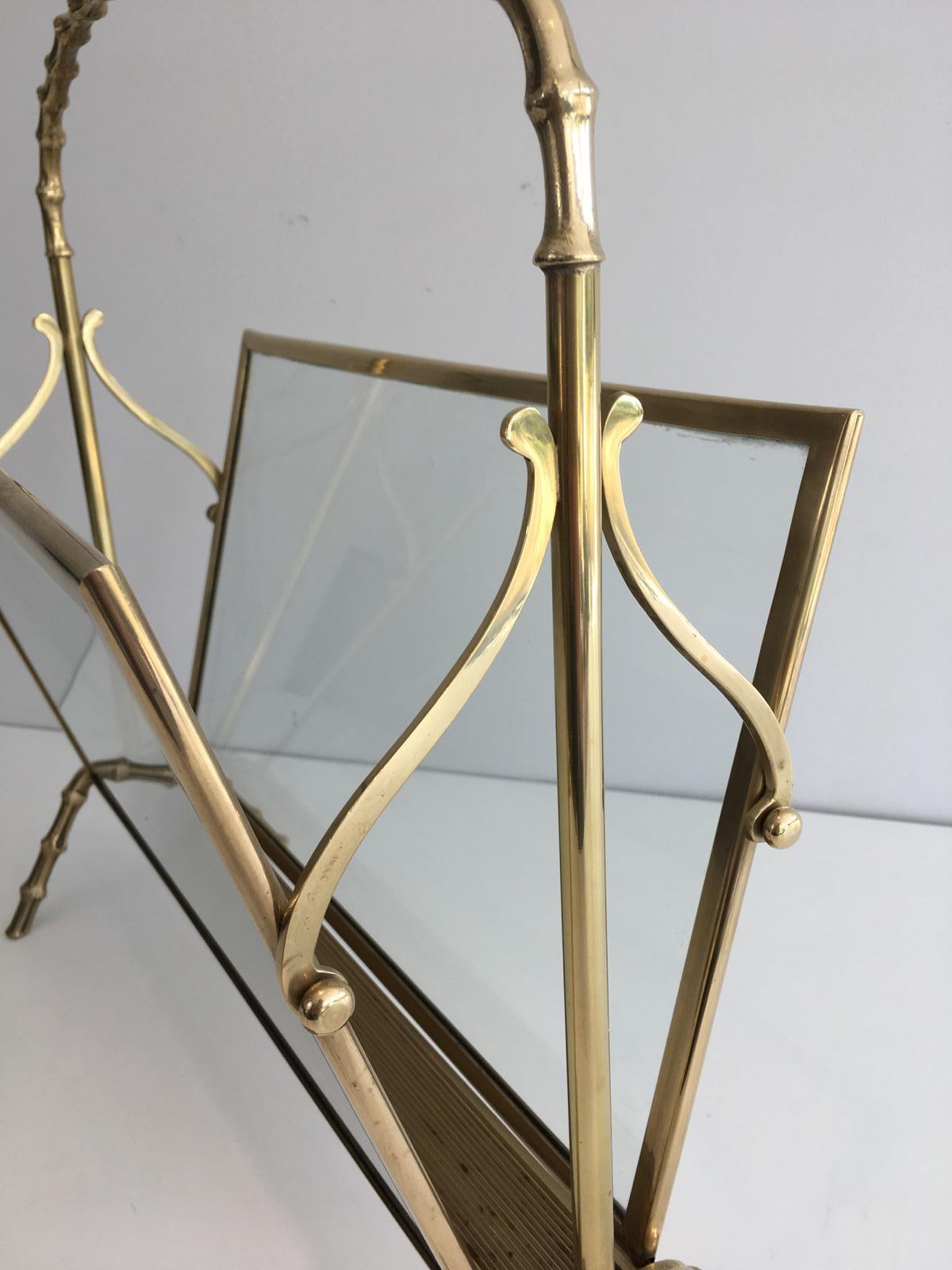 Maison Bagués, Bronze and Glass Faux-Bamboo Magazine Rack, French, circa 1940 1