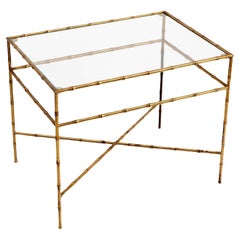 Maison Baques Style Brass Faux Bamboo Glass Top Cocktail Table