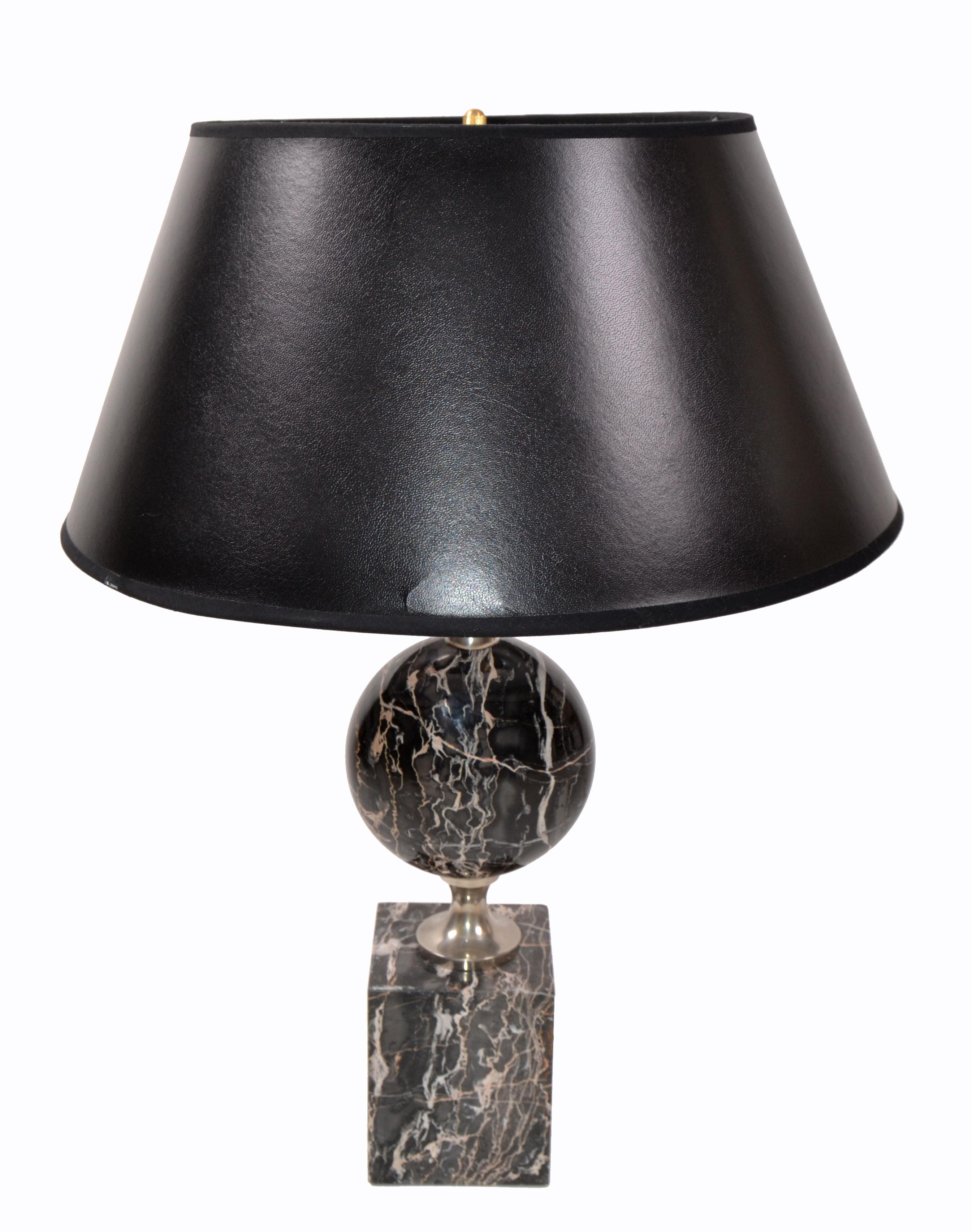 Maison Barbier French Marble and Chrome Table Lamp, 1960 For Sale 4