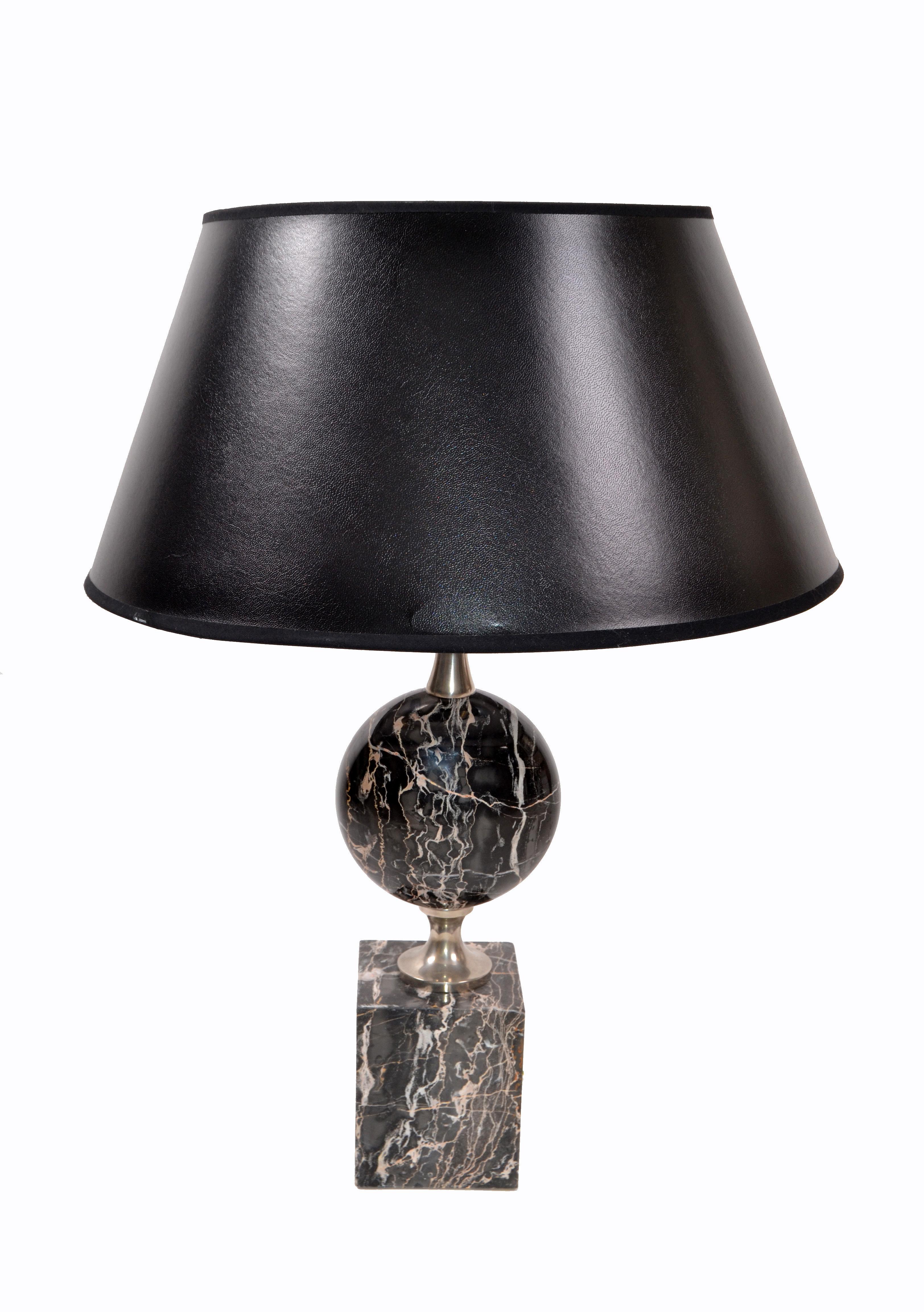 Maison Barbier French Marble and Chrome Table Lamp, 1960 For Sale 2