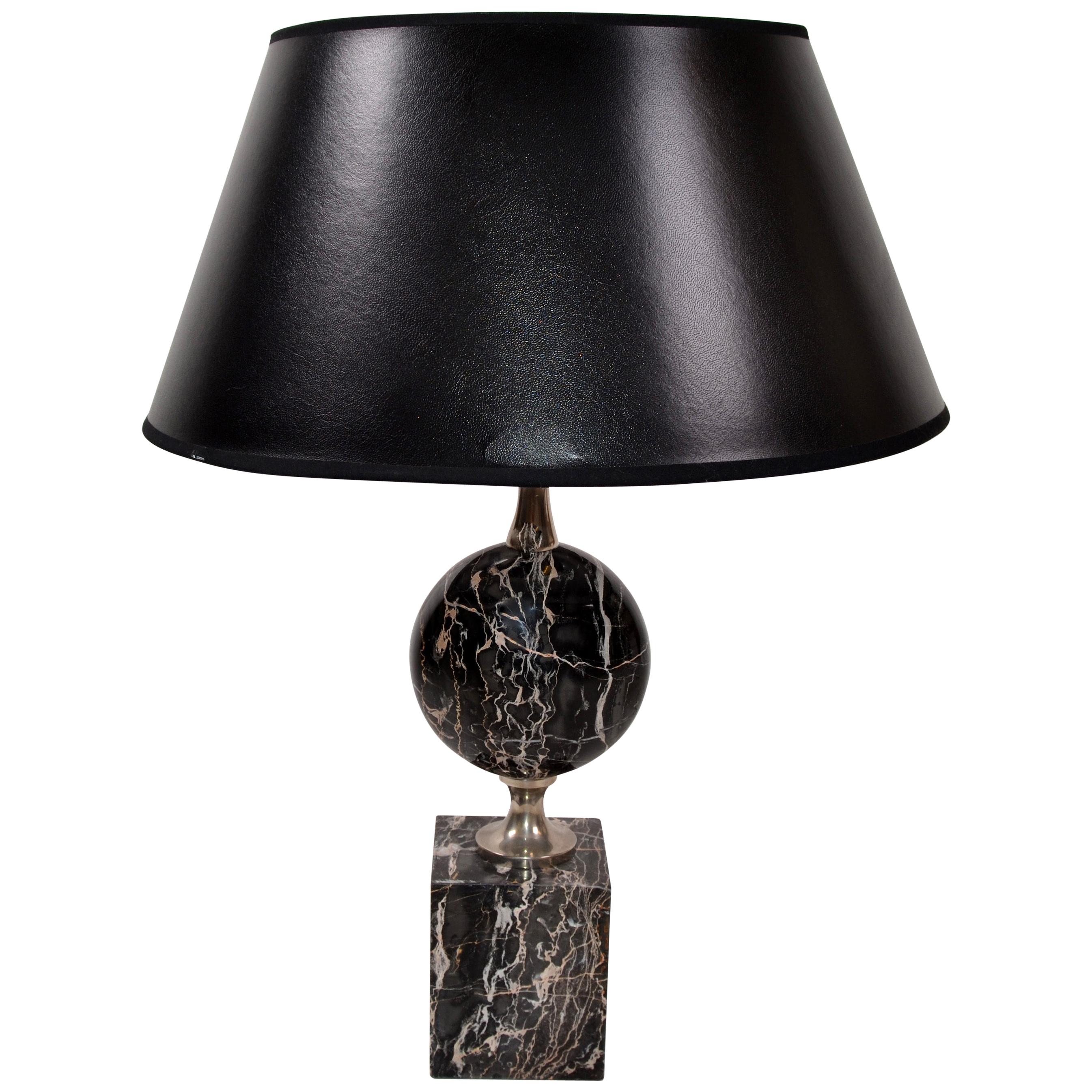 Maison Barbier French Marble and Chrome Table Lamp, 1960 For Sale
