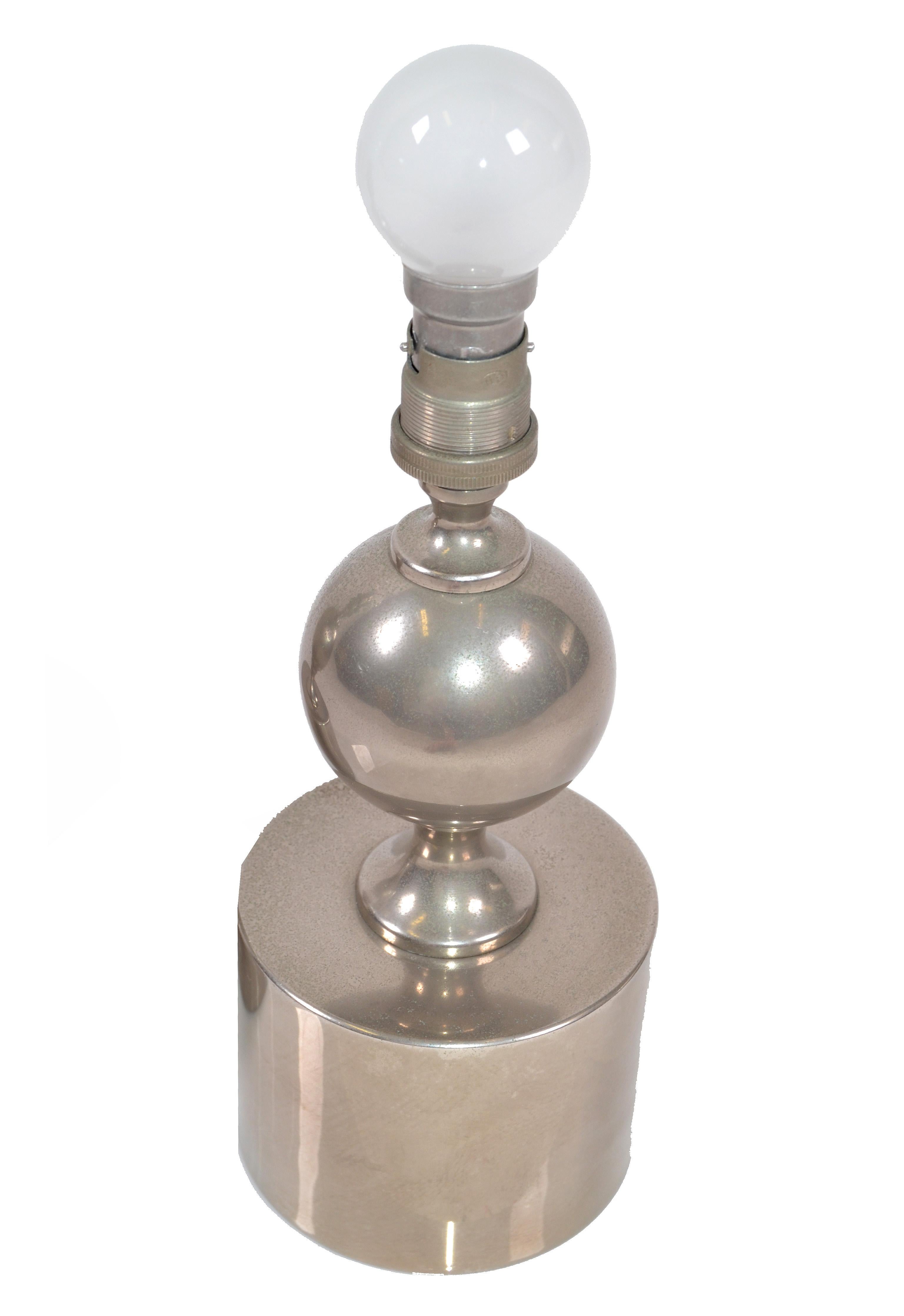 Maison Barbier French Mid-Century Modern Small One Sphere Table Lamp 1970, Pair In Good Condition In Miami, FL