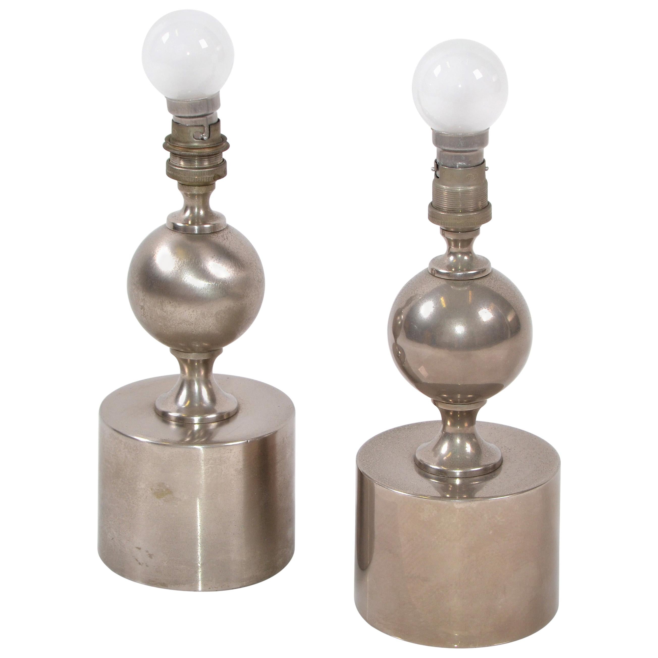 Maison Barbier French Mid-Century Modern Small One Sphere Table Lamp 1970, Pair