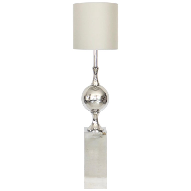 Maison Barbier French Polished Nickel Chromed Steel Sculptural Floor Lamp For Sale