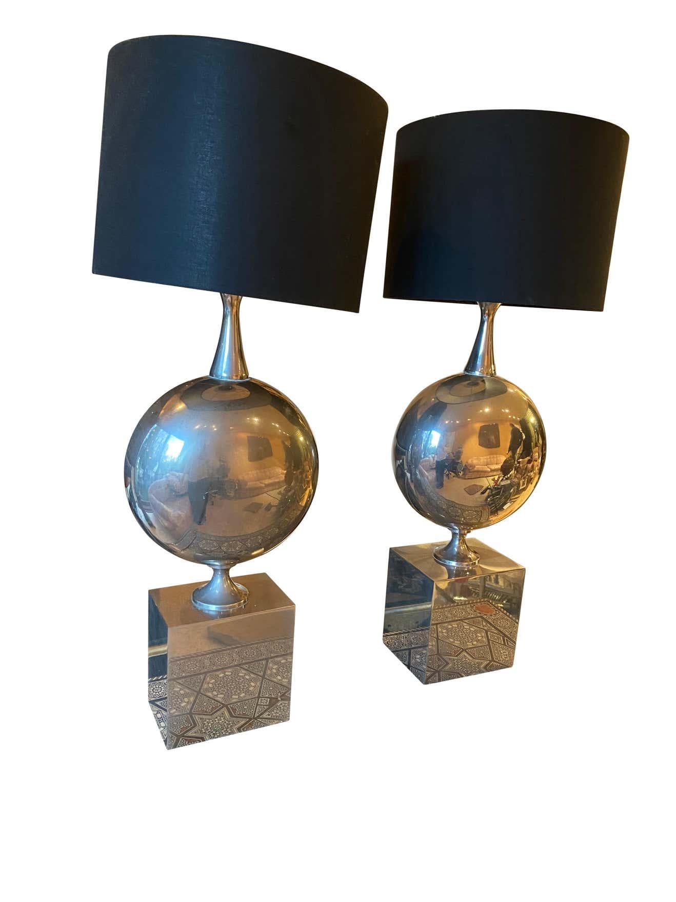 20th Century Maison Barbier Pair of Chromed Steel Table Lamps, 1970s For Sale