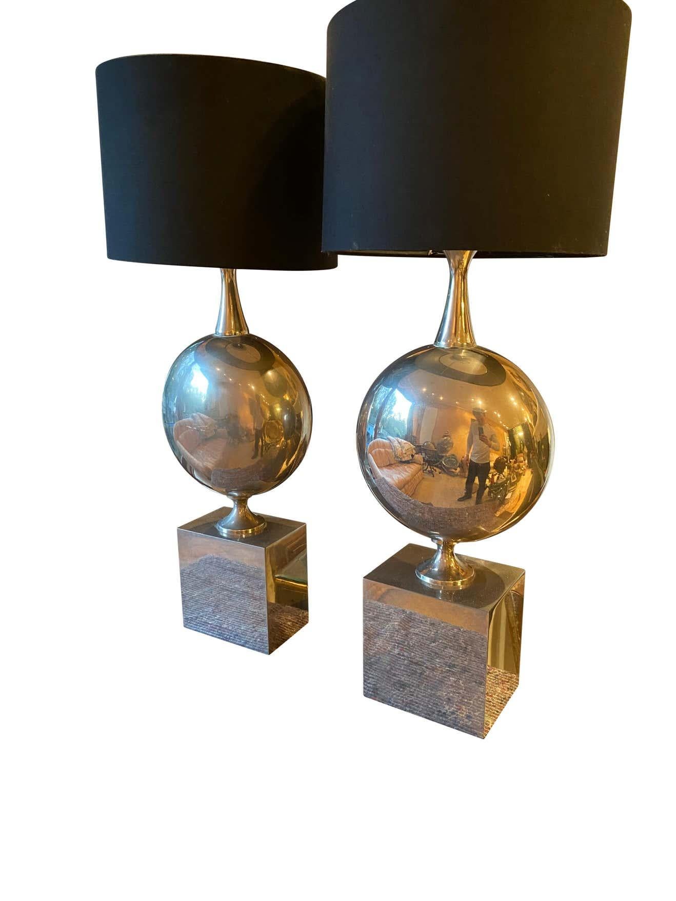 Maison Barbier Pair of Chromed Steel Table Lamps, 1970s For Sale 2