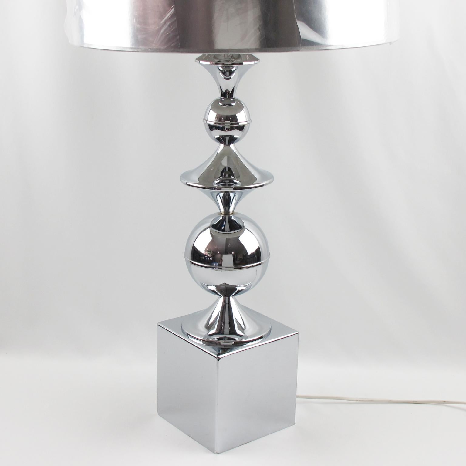 Mid-Century Modern Maison Barbier Space Age Chrome Table Lamp, circa 1970 For Sale