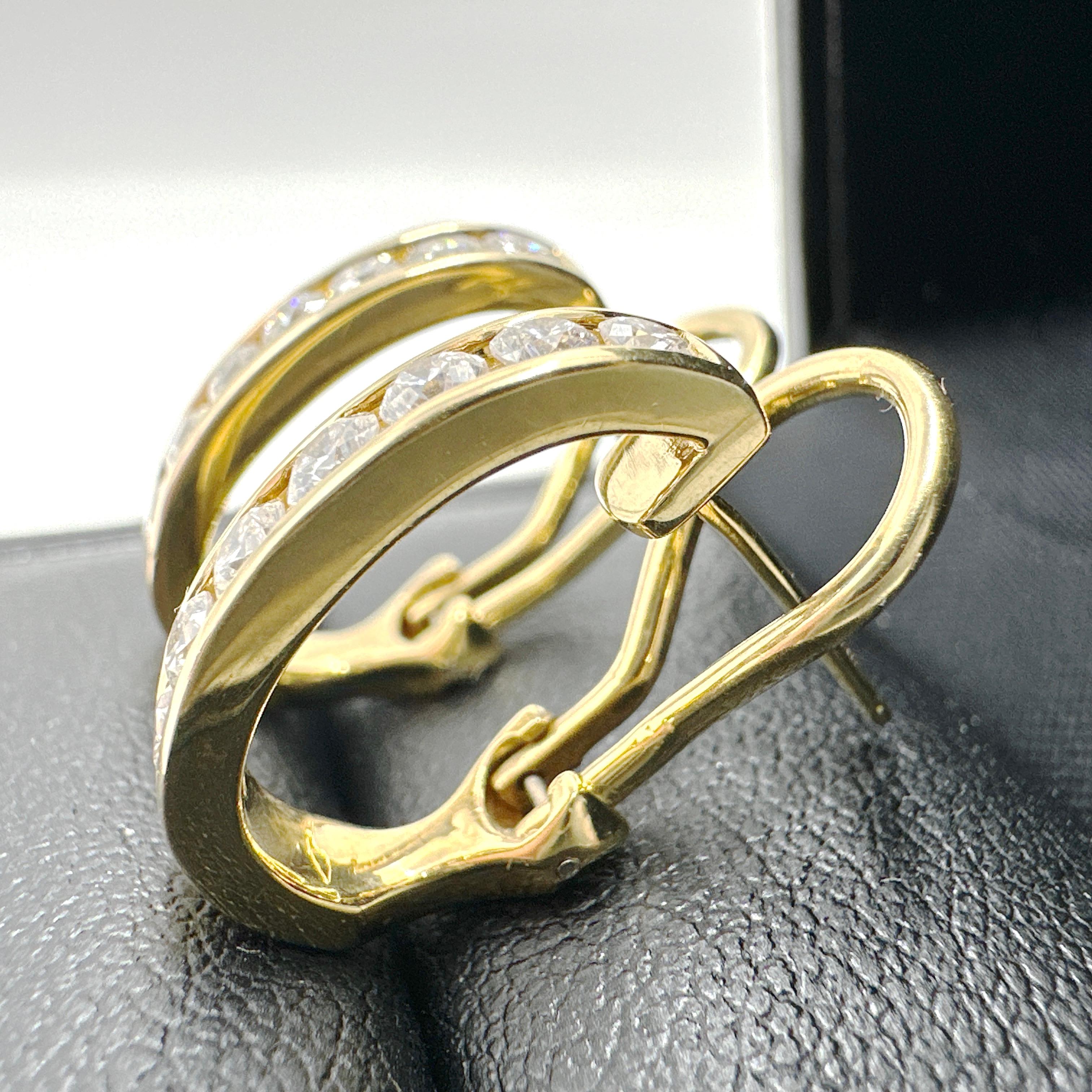 MAISON BIRKS 18k Yellow Gold Natural VVS Diamond 3/4 Hoop Earrings 0.84TCW 3
