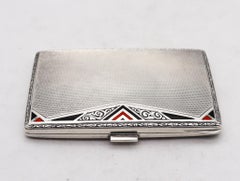 Maison Birks 1925 By A. Wilcox Art Deco Enameled Cigarette Case In 925 Sterling