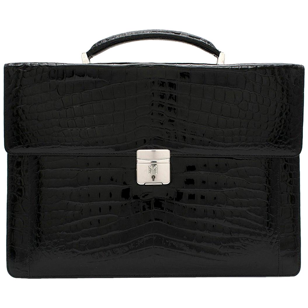 Maison Black Crocodile Briefcase W/ White Gold and Diamond Hardware at ...
