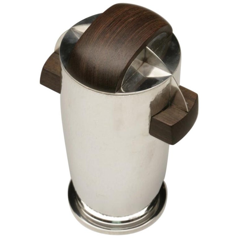 Maison Bloch Eschwege .950 Silver and Wood Art Deco Cocktail Shaker/Urn