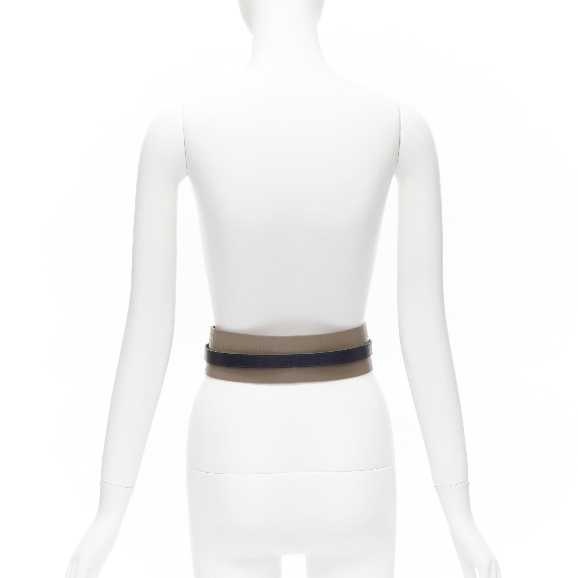 Women's MAISON BOINET brown navy double cowhide leather gold buckle waist belt 70cm For Sale