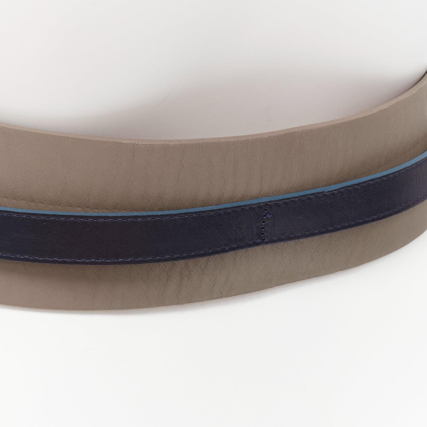 MAISON BOINET brown navy double cowhide leather gold buckle waist belt 70cm For Sale 2