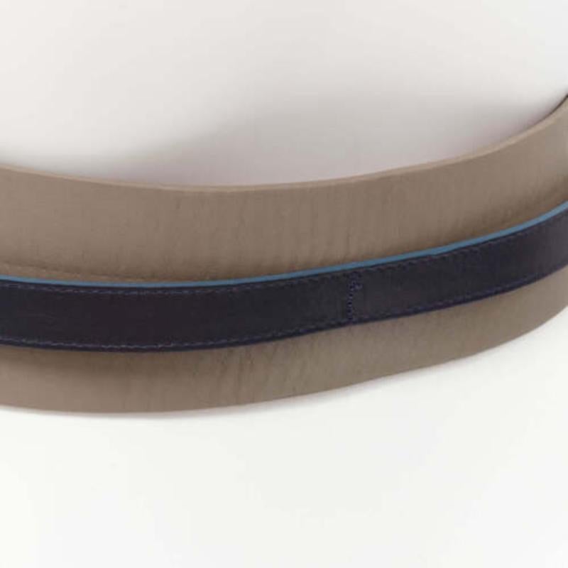 Maison BOINET cintura doppia in pelle di vacchetta marrone navy con fibbia dorata 70cm in vendita 2