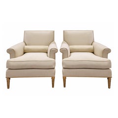 Maison Carlhian Elegant Pair of Lounge Chairs with Hand-Turned Wood Legs 1930s