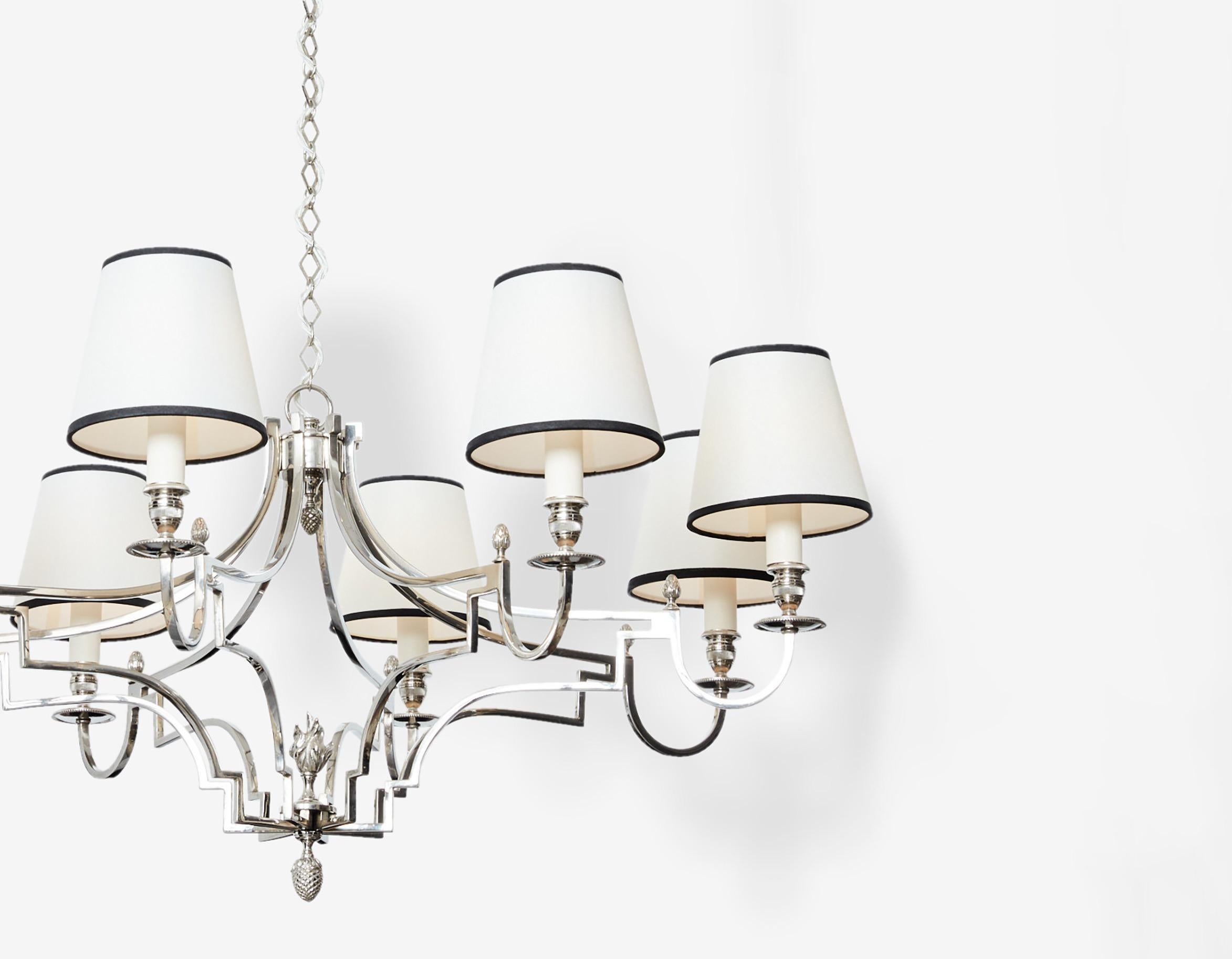 Mid-Century Modern Maison Charles 8 lights nickel metal chandelier 1960s For Sale