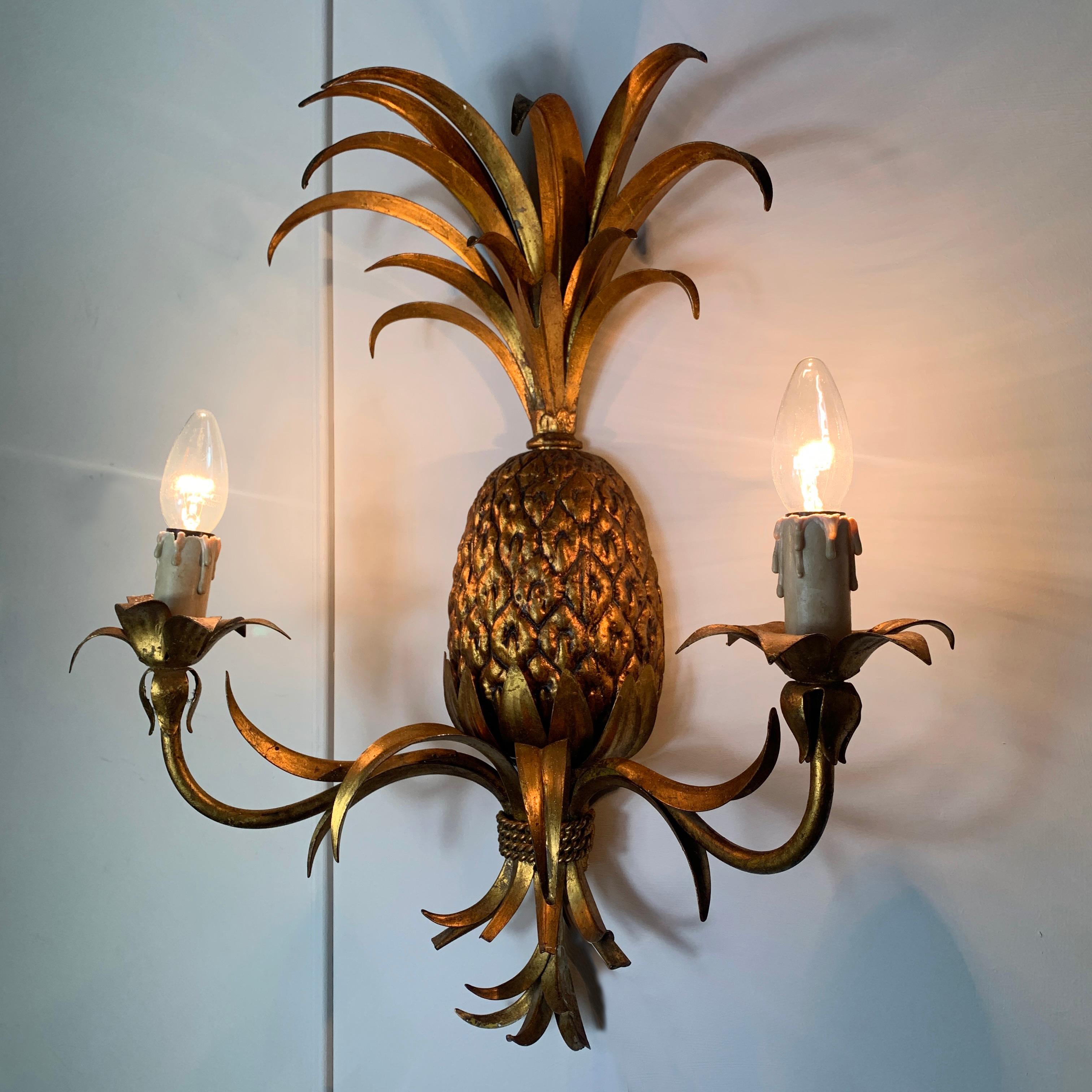 Mid-Century Modern Maison Charles Attributed Gilt Pineapple Wall Light