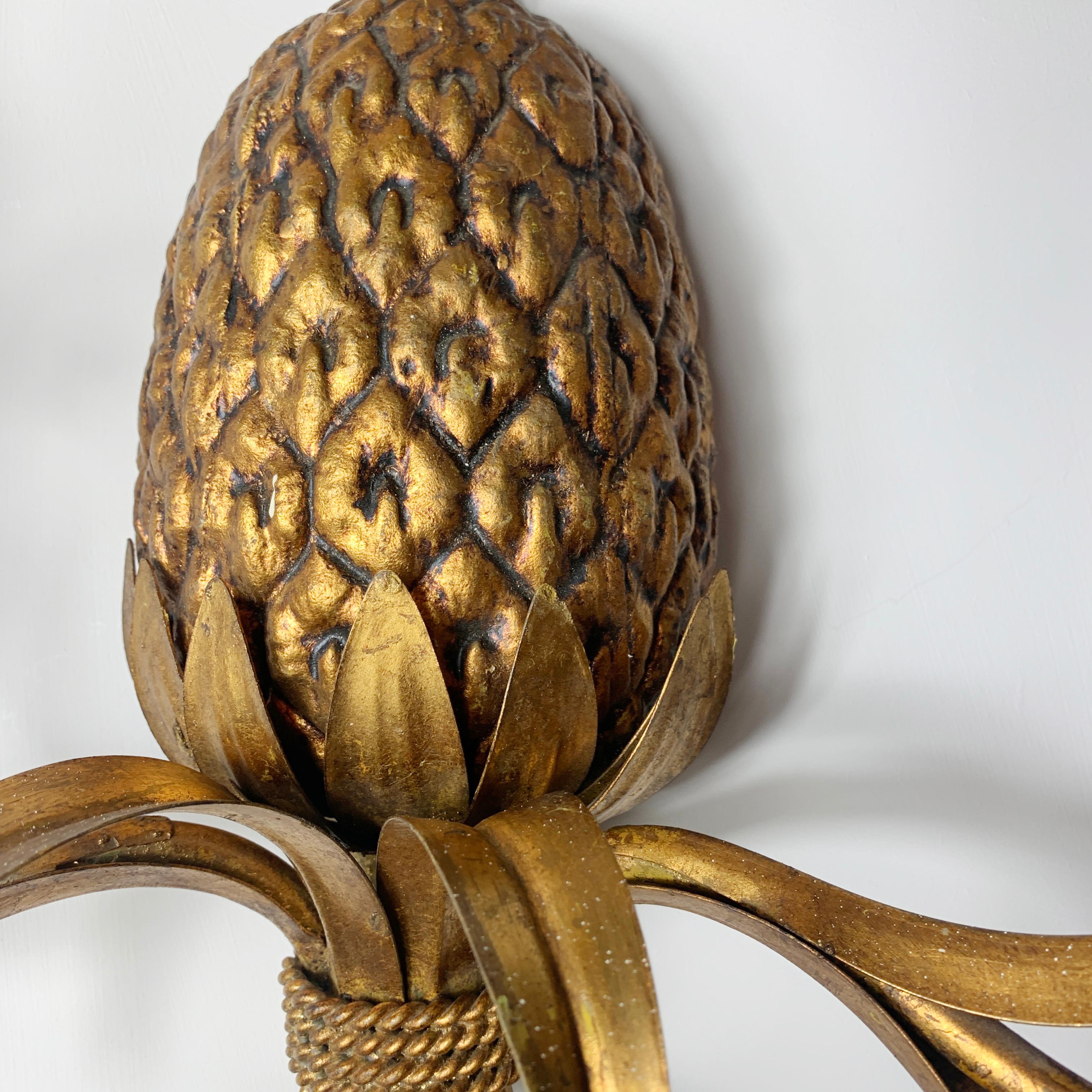 French Maison Charles Attributed Gilt Pineapple Wall Light