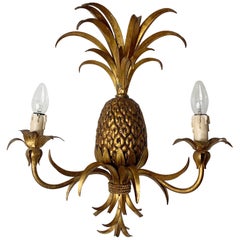 Maison Charles Attributed Gilt Pineapple Wall Light