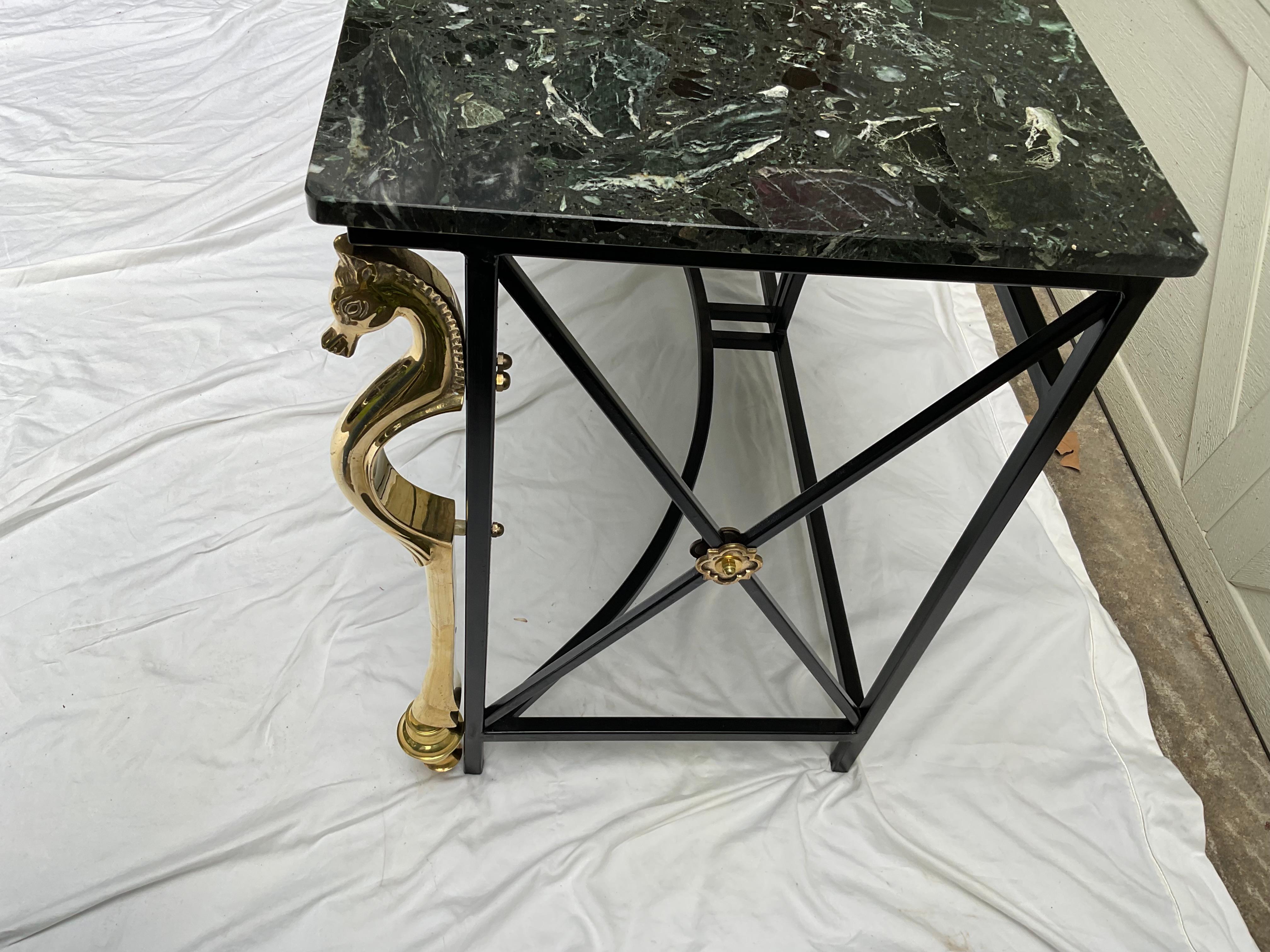 Brass Maison Charles  attr. Marble Top Regency Style Console For Sale