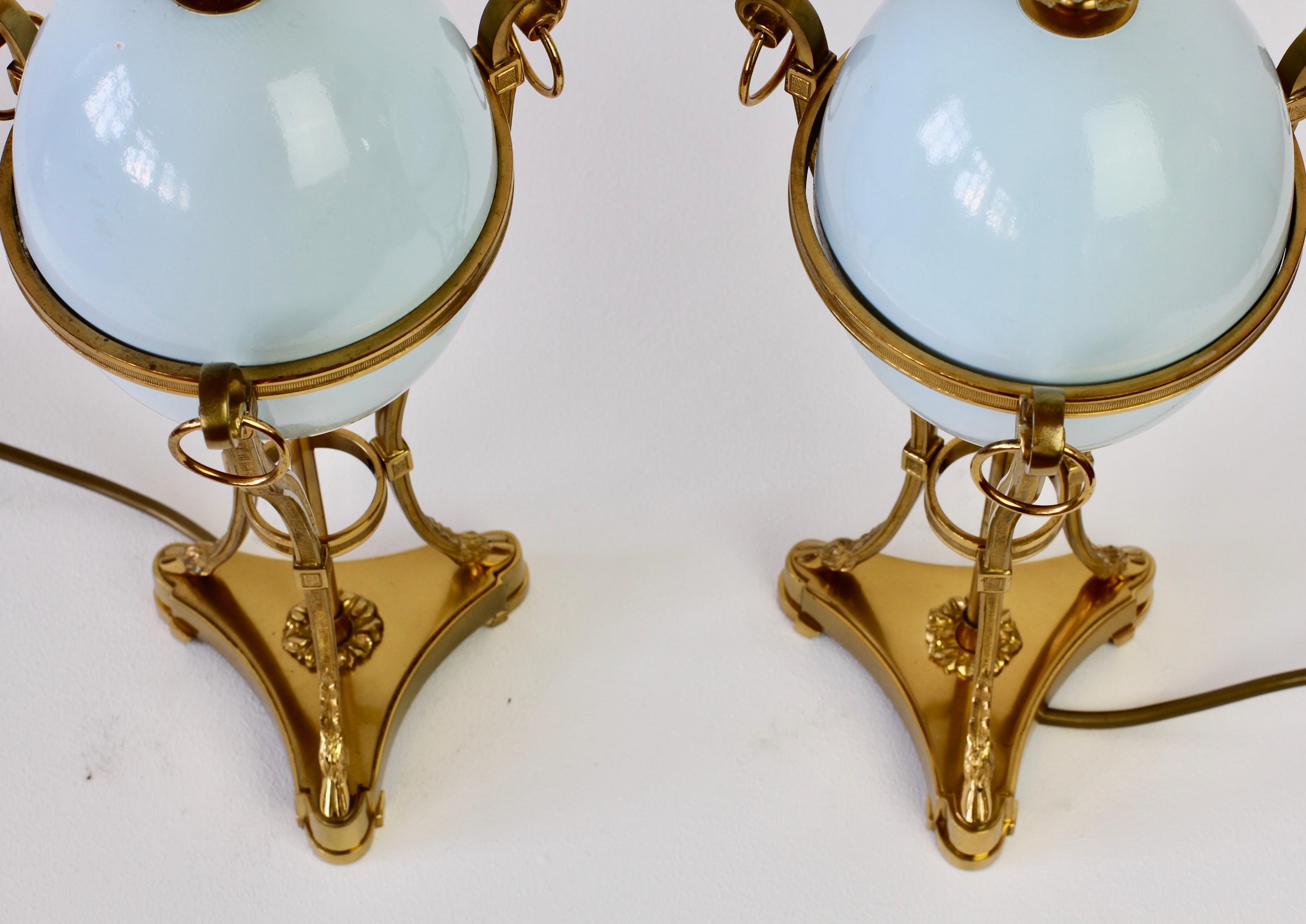 Maison Charles Attributed Pair of Tall Ostrich Egg and Brass French Table Lamps For Sale 13