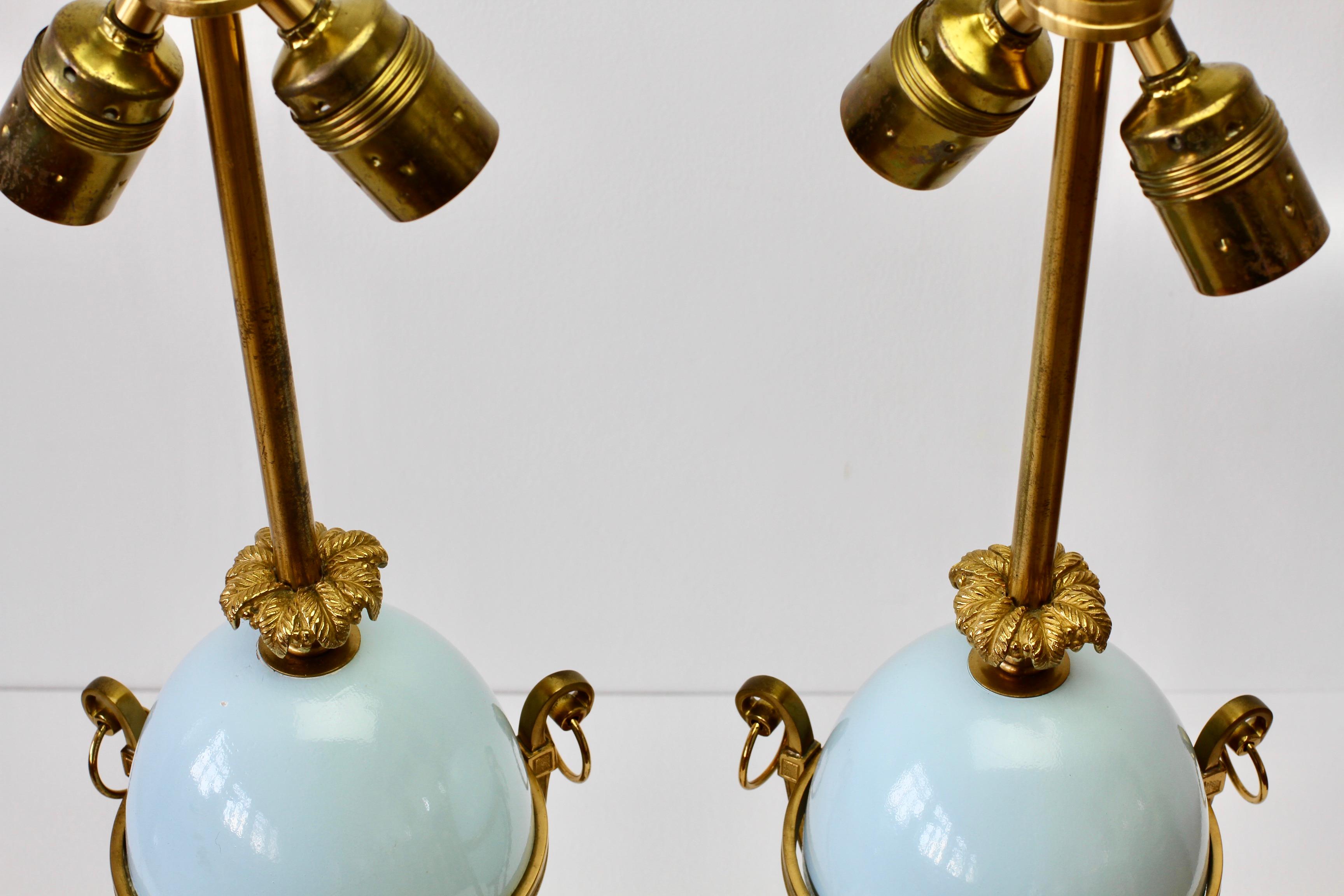 Maison Charles Attributed Pair of Tall Ostrich Egg and Brass French Table Lamps For Sale 14