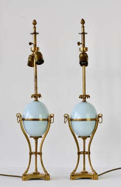 Maison Charles Attributed Pair of Tall Ostrich Egg and Brass French Table Lamps