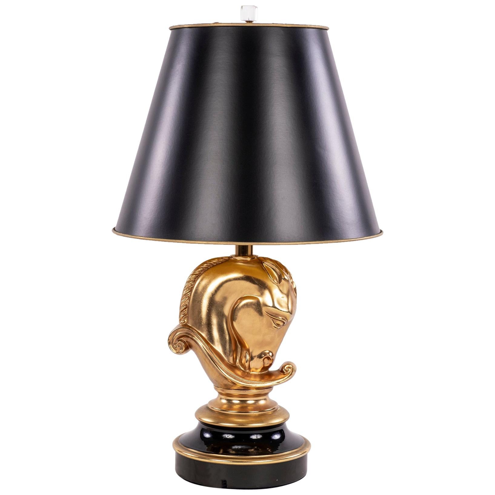 Maison Charles Black and Gold Horse Lamp