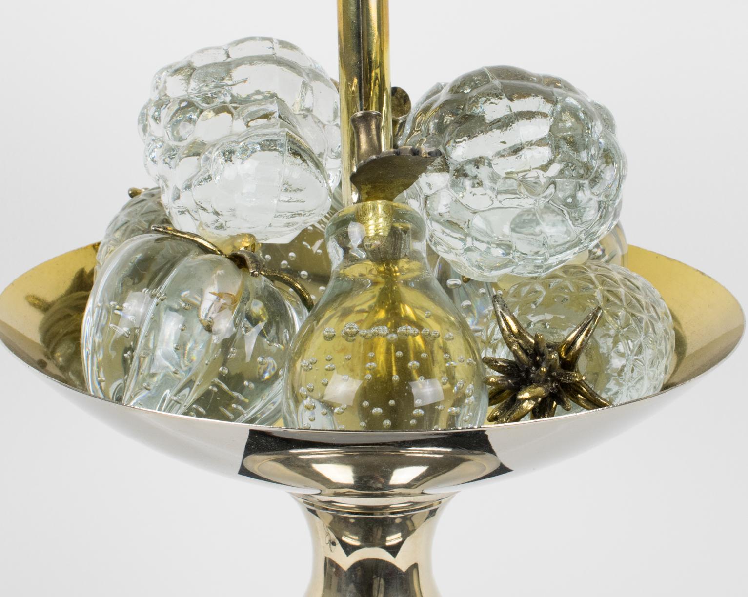 Maison Charles Black Enamel and Crystal Fruits Table Lamp, France 1960s 12