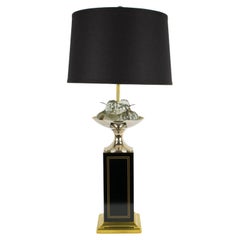 Maison Charles Black Enamel and Crystal Fruits Table Lamp, France 1960s