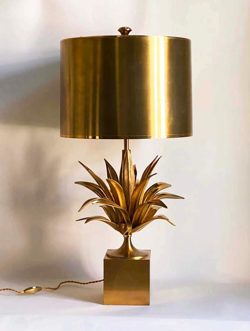 Lámpara de mesa Maison Charles de latón y bronce Agave a Gorge--Todo original en venta 5