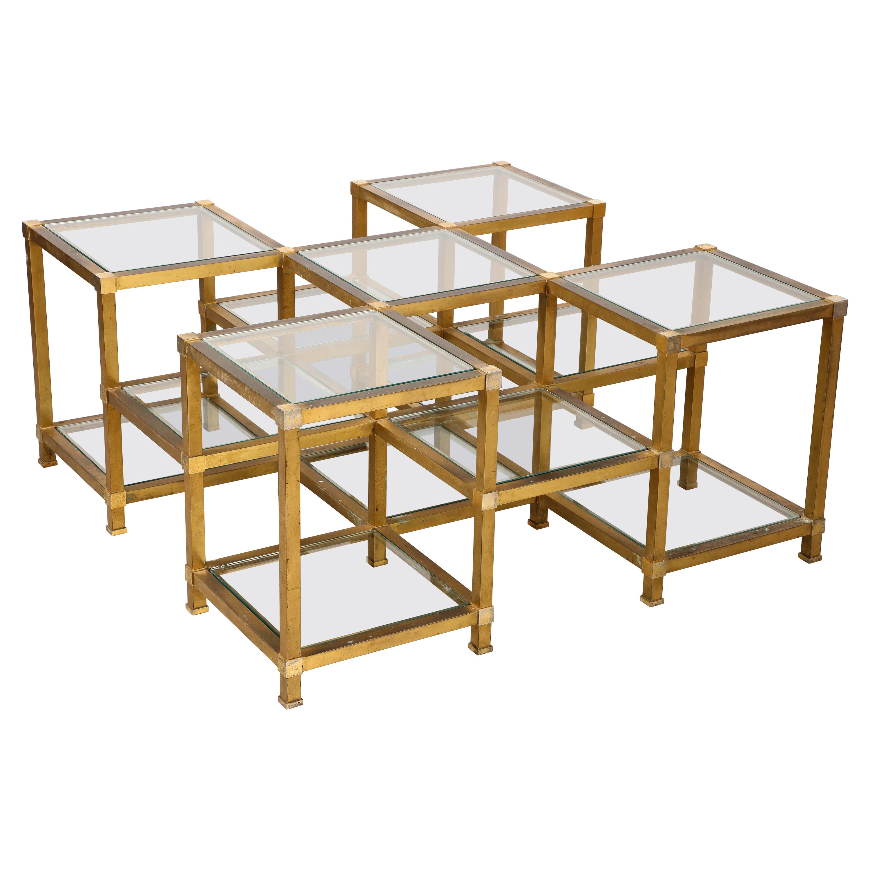Maison Charles Brass and Glass Coffee Table, France, Circa 1970