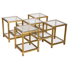 Mesa baja de latón y cristal Maison Charles, Francia, circa 1970