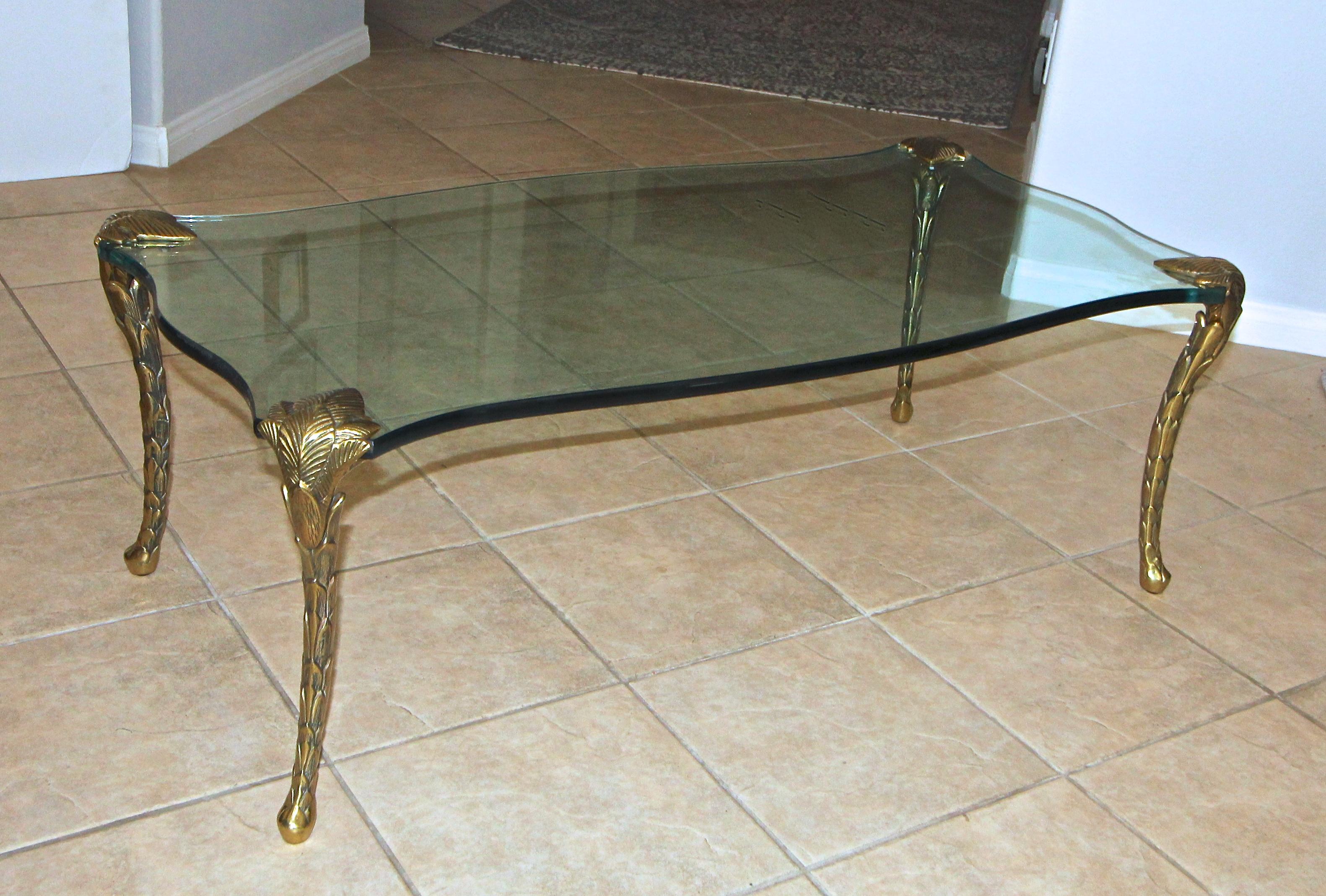 Maison Charles Brass Cabriole Legs Coffee Cocktail Table In Good Condition In Palm Springs, CA