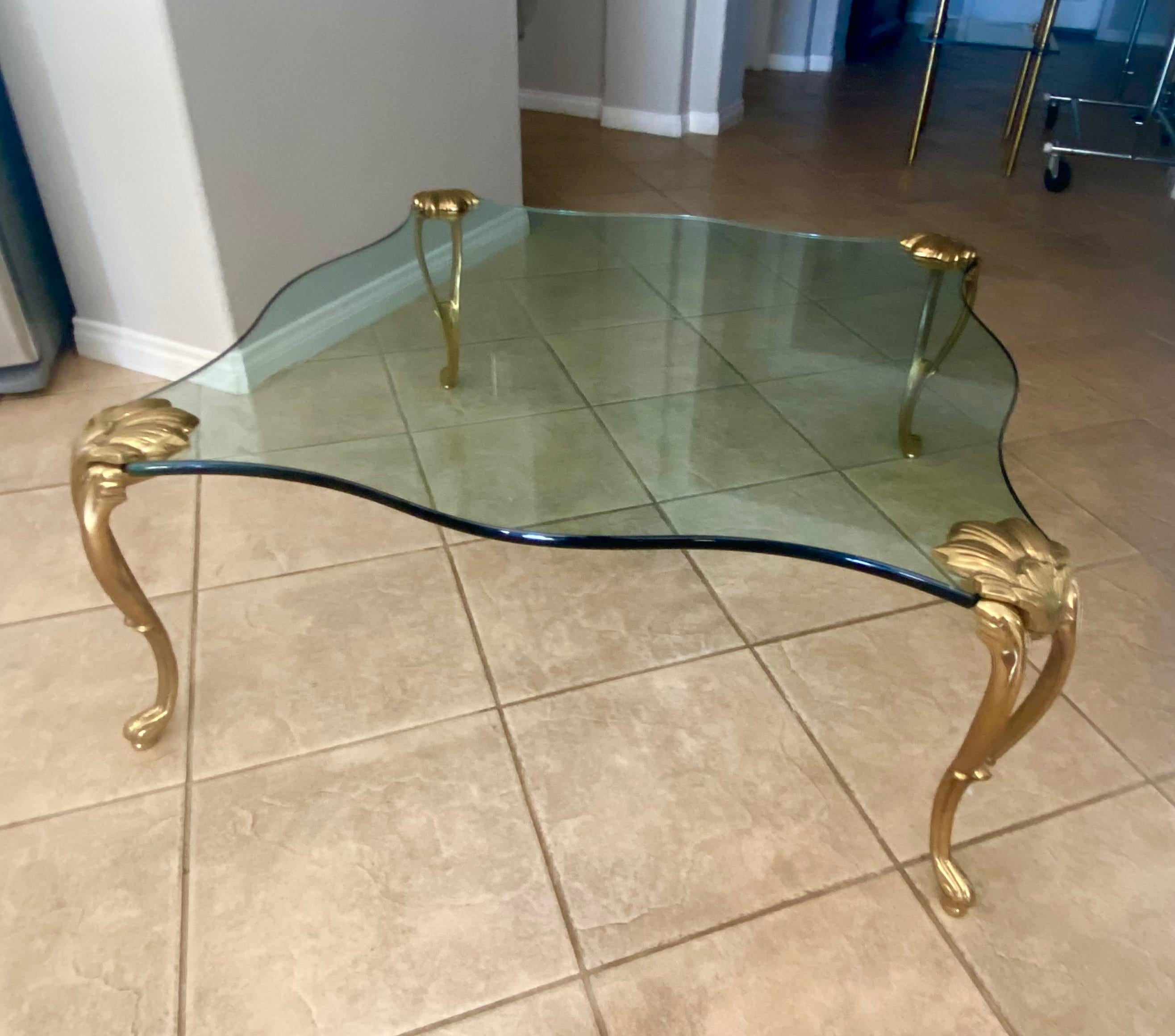 Maison Charles Brass Cabriole Legs Square Coffee Table For Sale 11