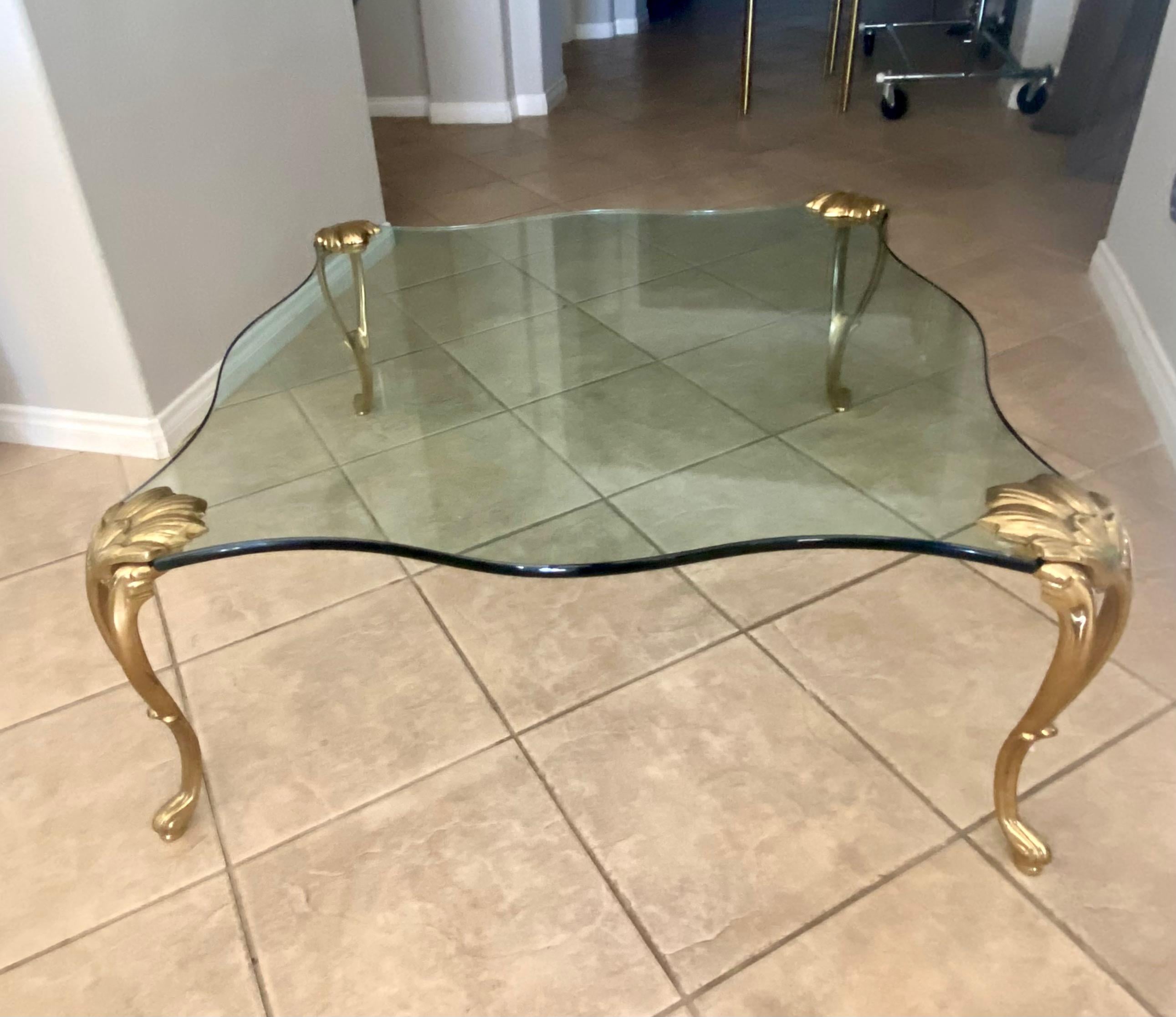 Maison Charles Brass Cabriole Legs Square Coffee Table For Sale 12