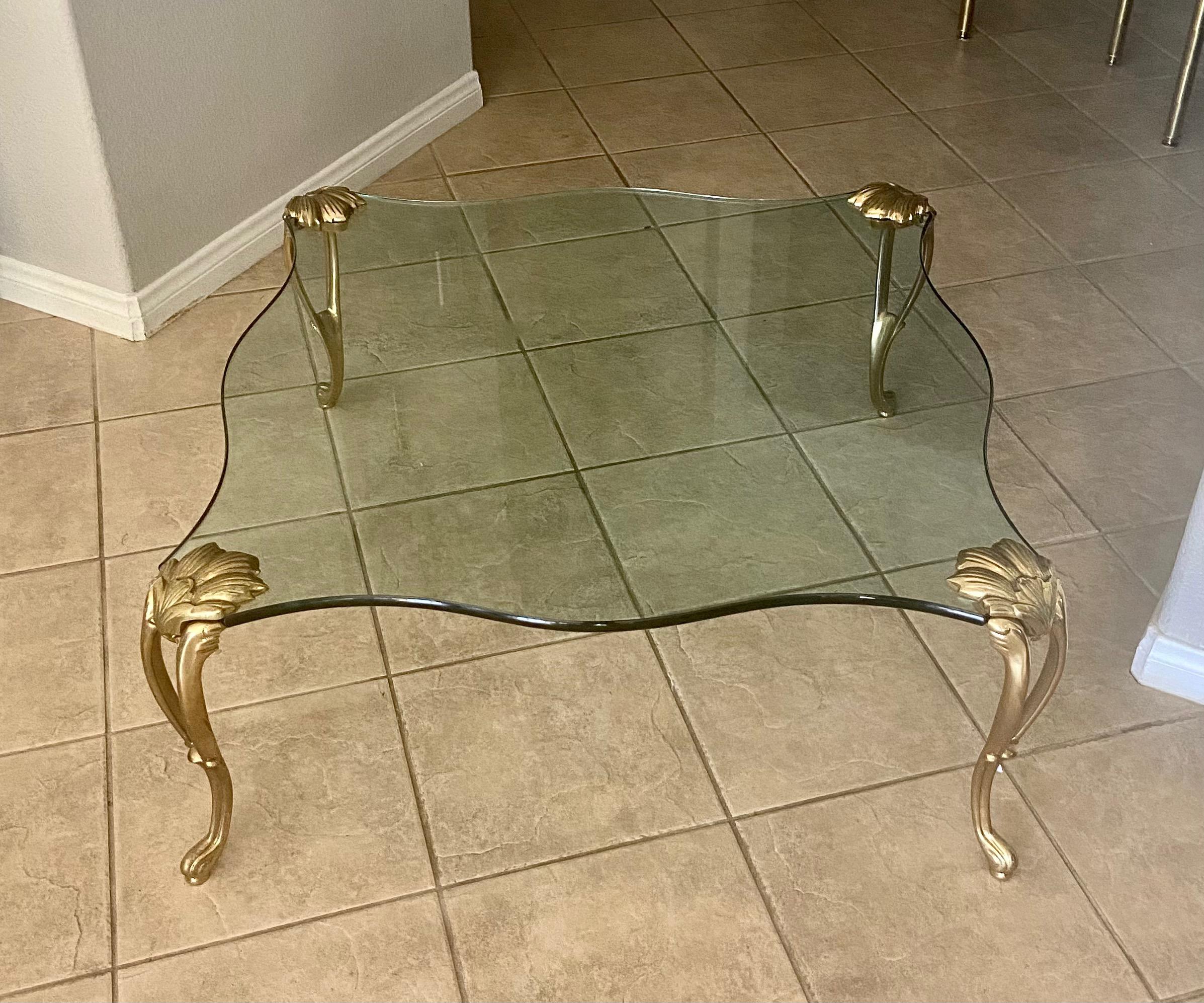 French Maison Charles Brass Cabriole Legs Square Coffee Table For Sale