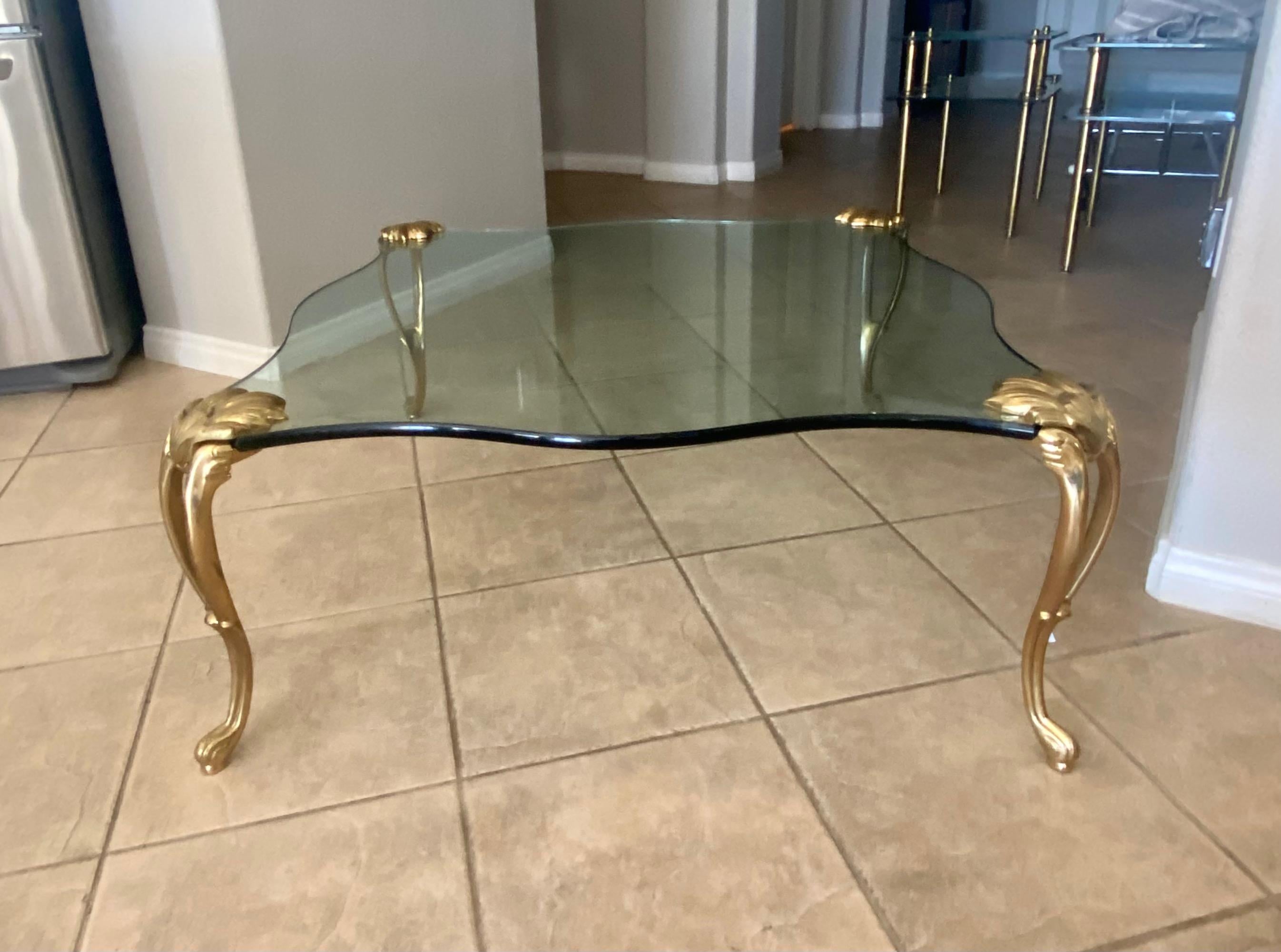 Maison Charles Brass Cabriole Legs Square Coffee Table In Good Condition For Sale In Palm Springs, CA