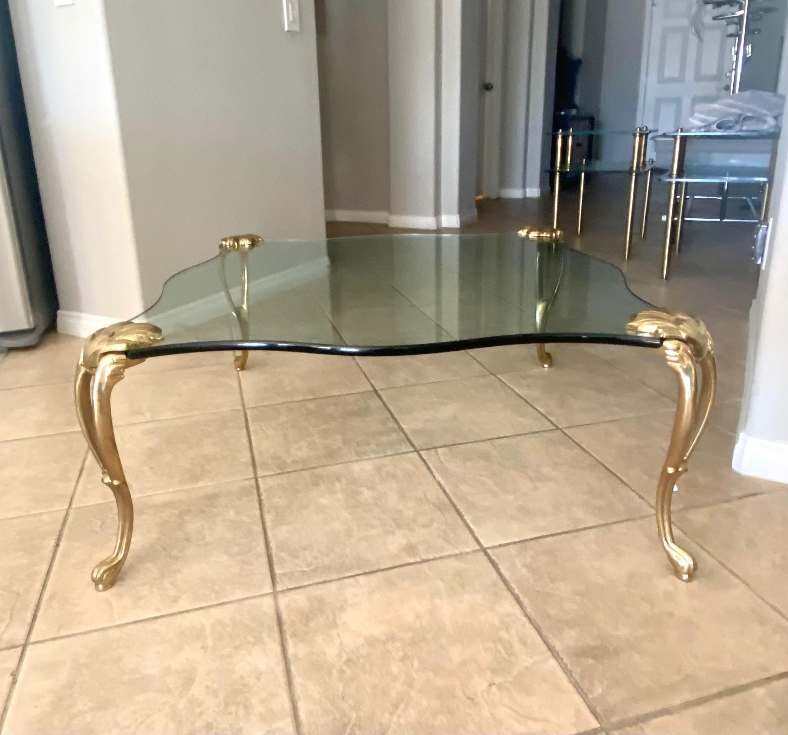 20th Century Maison Charles Brass Cabriole Legs Square Coffee Table For Sale